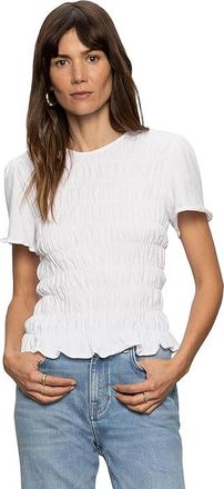 Sanctuary Better Together Smocked Top Womens T Shirt White : LG (US 10-12), Cotton