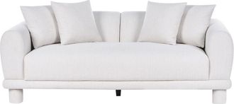 Beliani 3 Seater Sofa Off-White Fabric with Extra Throw Cushions Upholstered Legs Retro Modern Decor Style PORI