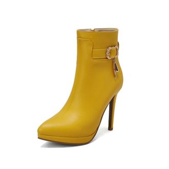 Generic Womens boots with pointed toe and stiletto heel - platform and metal buckle for evening occasions,Yellow,1.5 UK