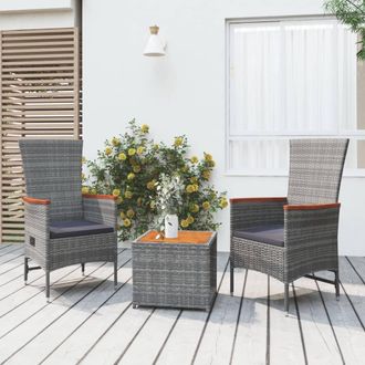 vidaXL Juego Muebles Jard&iacute;n 3 Pzas Madera Acacia Rat&aacute;n Sint&eacute;tico Gris Vidaxl