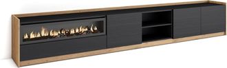 Skraut Home Skraut Home - Mueble Tv, Televisi&oacute;n, 310x37x50cm, Para Tv Hasta 80, Chimenea El&eacute;ctrica, Negro Y Roble