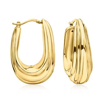Ross-Simons Italian 14kt Yellow Gold Ribbed Hoop Earrings