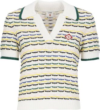 Casablanca Truien & Vesten, Dames, Wit, M, Katoen, Witte Polo Shirt met V-Hals