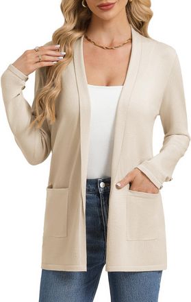 Grace Karin Women Lightweight Cardigans Summer Elegant Lapel Solid Color Open Front Long Sleeves Knitwear 2XL Apricot