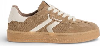 Tamaris Tamaris dames sneakers van taupekleurig leer met witte strepen