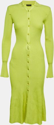 DAVID KOMA Neon Green Rib Knit Midi Cut-Out Midi Dress