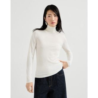Brunello Cucinelli WomenS White Wool Silk Turtleneck Sweater, Size M