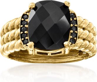 Ross-Simons Onyx and Black Spinel Ring in 18kt Gold Over Sterling