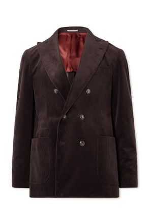 Brunello Cucinelli Slim-Fit Double-Breasted Cotton-Blend Corduroy Blazer