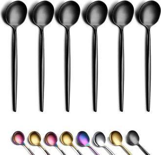 OEM Cucharas De Caf&eacute; Negras - 6 Unidades - Acero Inoxidable - Revestimiento De Titanio - Mini Cucharillas - Aptas Para Lavavajillas