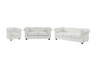 Vente-Unique Vente-unique - Divano 3 Posti, 2 Posti E Poltrona In Similpelle Bianco - Chesterfield