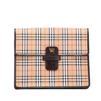 Burberry Pre-owned Womens Haymarket Check Canvas Clutch - Tan Textile - One Size