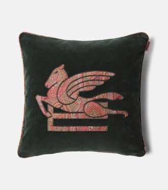 Etro Pegaso embroidered cotton velvet cushion