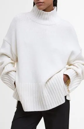 Barbour Serena Oversize Cotton & Wool Blend Mock Neck Sweater in Cloud at Nordstrom Rack, Size 2