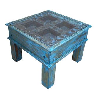 Wanderlust Deco Mesa de centro de madera artesanal 57x57x45h cm
