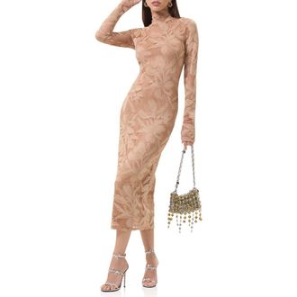AFRM Shailene Floral Lace Long Sleeve Midi Dress in Almond at Nordstrom, Size X-Small