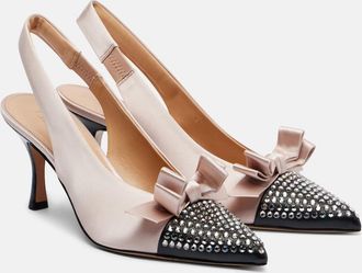 Chlo&eacute; Alba studded leather-trimmed satin pumps