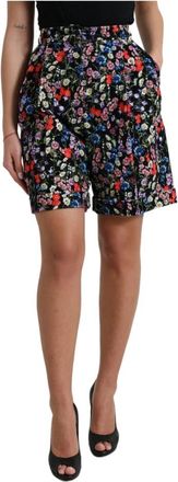 Dolce & Gabbana Zwarte Bloemen Hoge Taille Hot Pants - Dames - Bermuda - Veelkleurig - S - Katoen - Korte Broeken