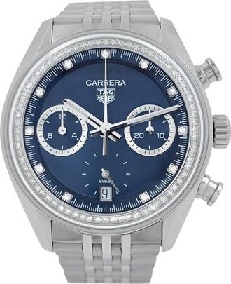 Tag Heuer Pre-owned Tag Heuer Carrera Chronograph Automatic Diamond Blue Dial Ladies Watch CBS2214.FC6567