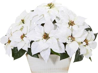 Nearly Natural 16In. Poinsettia Artificial Arrangement In White Wash Planter