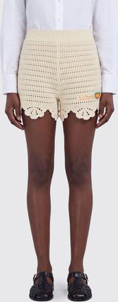 Chlo&eacute; Pantaloncini corti in cotone crochet a vita alta con logo ricamato