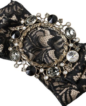 Dolce & Gabbana Womens Black Lace Crystal Handmade Brooch Hair Pin Nylon Pvc Brass Glass Accessory