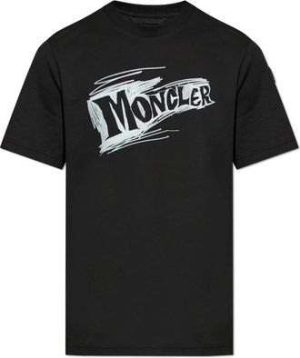 Moncler Logo Print T-Shirt - Heren - T-shirts - Zwart - M - Katoen - Tops
