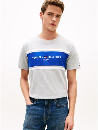 Tommy Hilfiger Mens Hilfiger Block Stripe Logo T-Shirt - Grey - XXXL