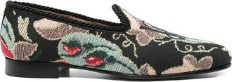 Valentino Garavani Loafers, male, Black, Size: 12 US Floral-patterned Rope-Trimmed Loafers