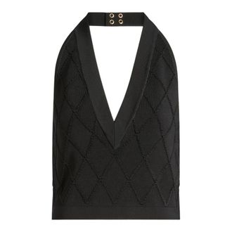 Balmain Top con scollo allamericana in maglia trapuntata - - Tops - Donna - Nero - L