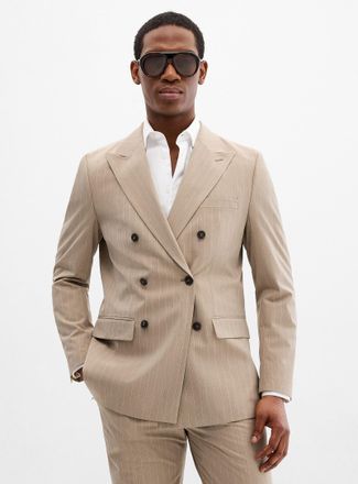 Selected Mens Sand double-breasted jacket Slim fit