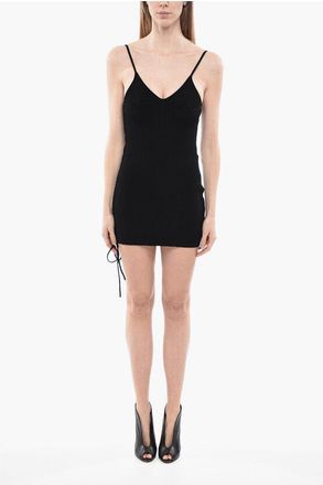 Off-white Ribbed Mini Dress With Tie-Up Detail size 42