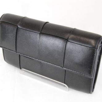 Bottega Veneta Black Leather Long Wallet (Bi-Fold) (Pre-Owned)