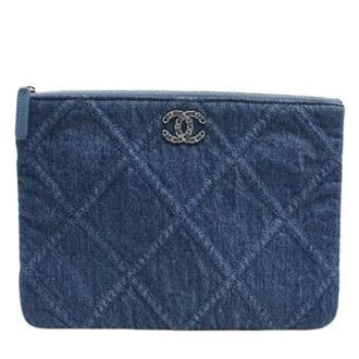 Chanel Pre-owned Denim Clutch - Dames - Pre-owned - Blauw - Maat: ONE Size Denim
