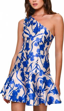 Hutch One Shoulder Mini Dress In Cobalt Vining Orchids