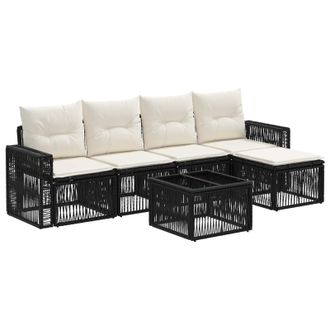 vidaXL Conjunto De Sof&aacute;s De Jard&iacute;n 6 Pcs Negro Y Blanco Crema Vidaxl
