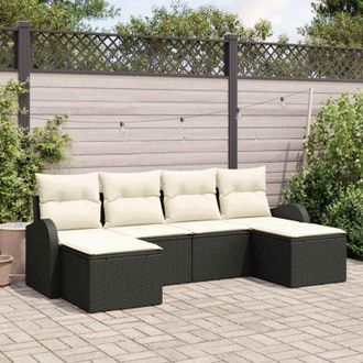 vidaXL Vidaxl - Conjunto de sofá de jardín 6 pcs Negro, blanco Poliratán