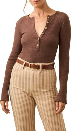 Faherty Paradise Pointelle Stitch Organic Cotton Blend Henley in Chocolate Brown at Nordstrom Rack, Size Small