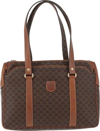 Celine Vintage Macadam Canvas And Leather Brown Canvas Handbag (Pre-Owned)