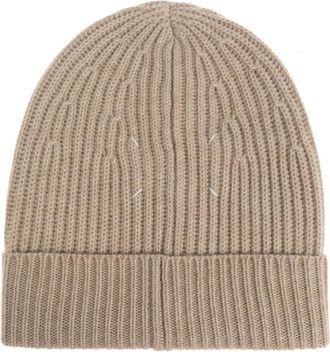 Maison Margiela Wool Beanie - Heren - Hoeden - Beige - M - Wol - Accessoires