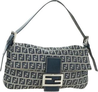 Fendi Pre-owned Shoulder Bags, female, Blue, Size: ONE SIZE Pre-owned Zucchino Canvas Shoulder Bag