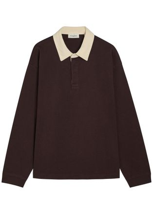Frame Denim Contrasting Collar Cotton Polo Rugby Jumper - Brown - XL