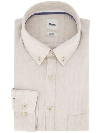 Brax Brax Pure Linen Modern Fit overhemd beige