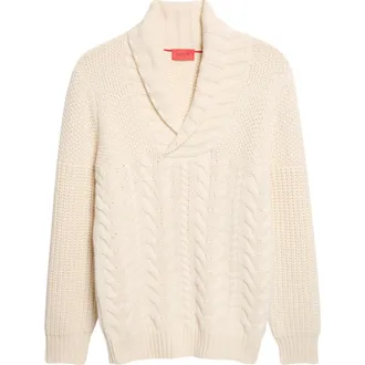 Isaia Mixed Stitch Shawl Collar Cashmere Sweater in Off White 020 at Nordstrom, Size X-Large