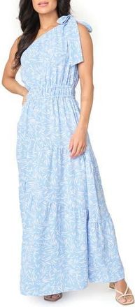Gibsonlook Maya One-Shoulder Asymmetric Tiered Maxi Dress in Powder Blue Print at Nordstrom Rack, Size Xx-Small