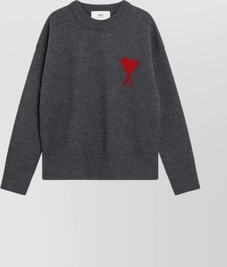 Ami crew neck long sleeve sweater with ribbed edges