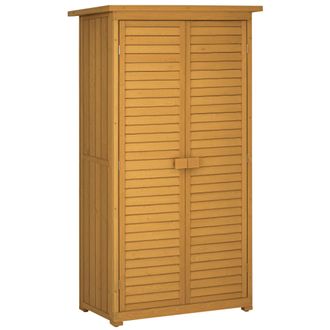 OUTSUNNY Cobertizo De Madera 87x46,5x160 Cm 0,31 M&sup2; Armario Exterior De Madera Con 2 Puertas Y 2 Estantes Interior Natural - Outsunny