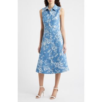 Elie Tahari The Gabby Floral Burnout Denim Midi Dress in Light Denim at Nordstrom, Size 16