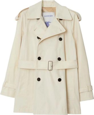 Burberry Witte Katoenen Dubbel-Borst Jas - Dames - Trenchcoats - Wit - 3XS - Katoen - Jassen