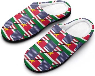 Generic USA And Suriname Flag Mens Slippers Memory Foam Winter Warm Sandals Slip On House Shoes Size 7-14